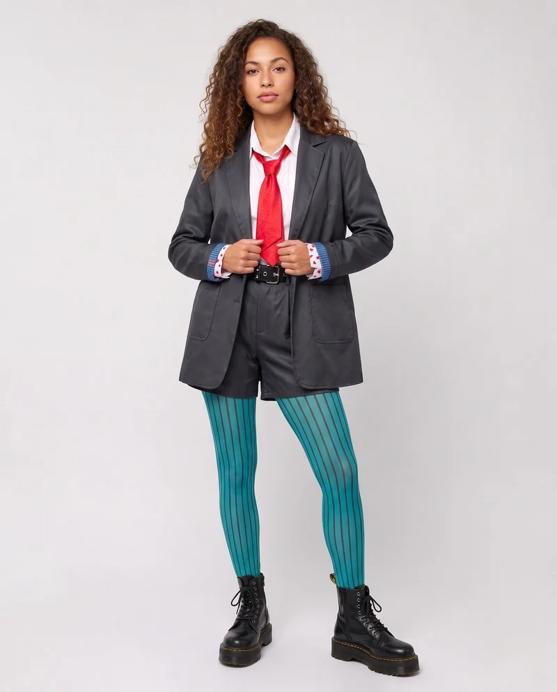 Damen elegantes Anzug-Kostümset mit Blazer, Krawatte und kurzen Hosen Nord Taschen
