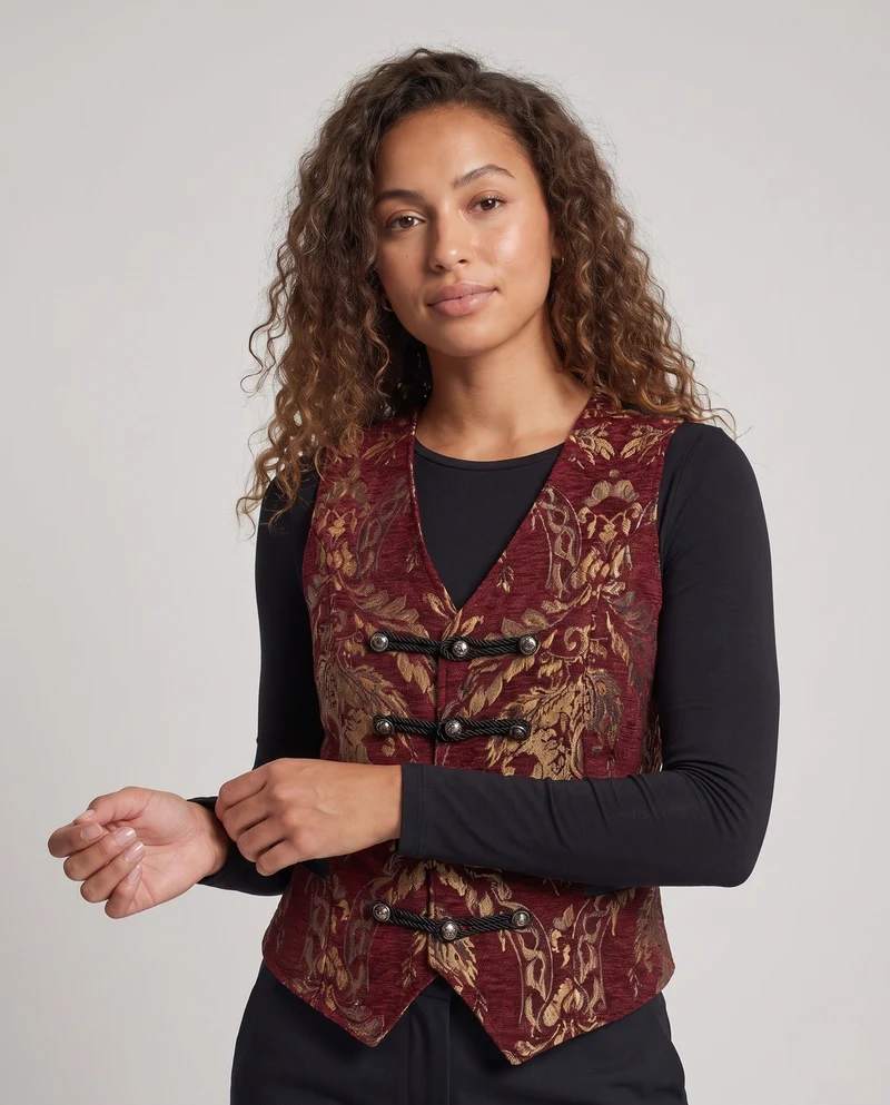Damen elegantes, gemustertes Weste mit edlen Knöpfen Nord Taschen