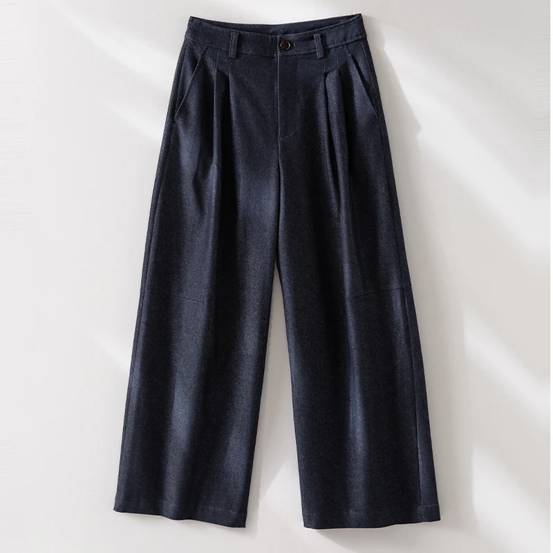 Damen Weite Faltenhose mit hoher Taille und Cropped-Schnitt Nord Taschen
