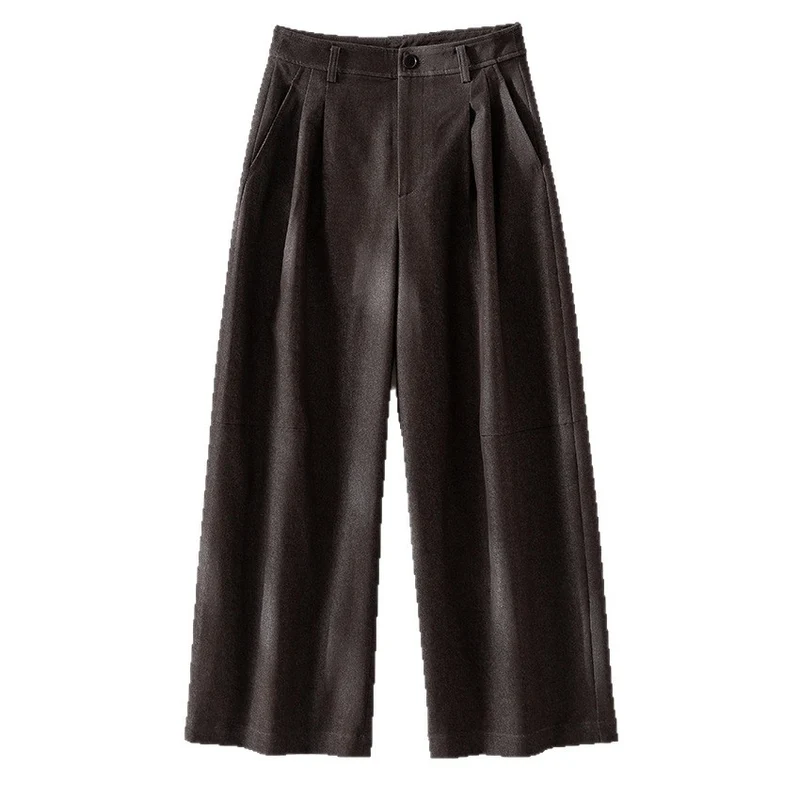Damen Weite Faltenhose mit hoher Taille und Cropped-Schnitt Nord Taschen
