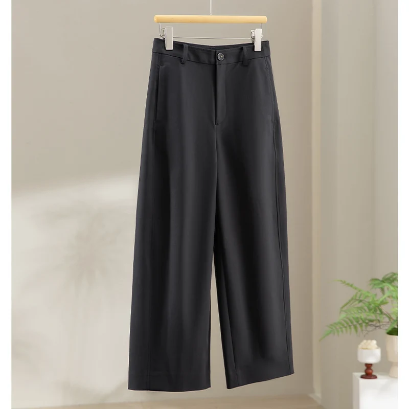 Damen Weite Culotte-Hose mit hoher Taille, Bügelfalte und geradem Bein Nord Taschen