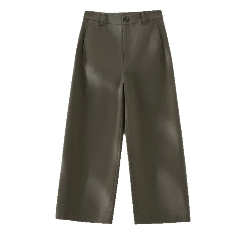 Damen Weite Culotte-Hose mit hoher Taille, Bügelfalte und geradem Bein Nord Taschen
