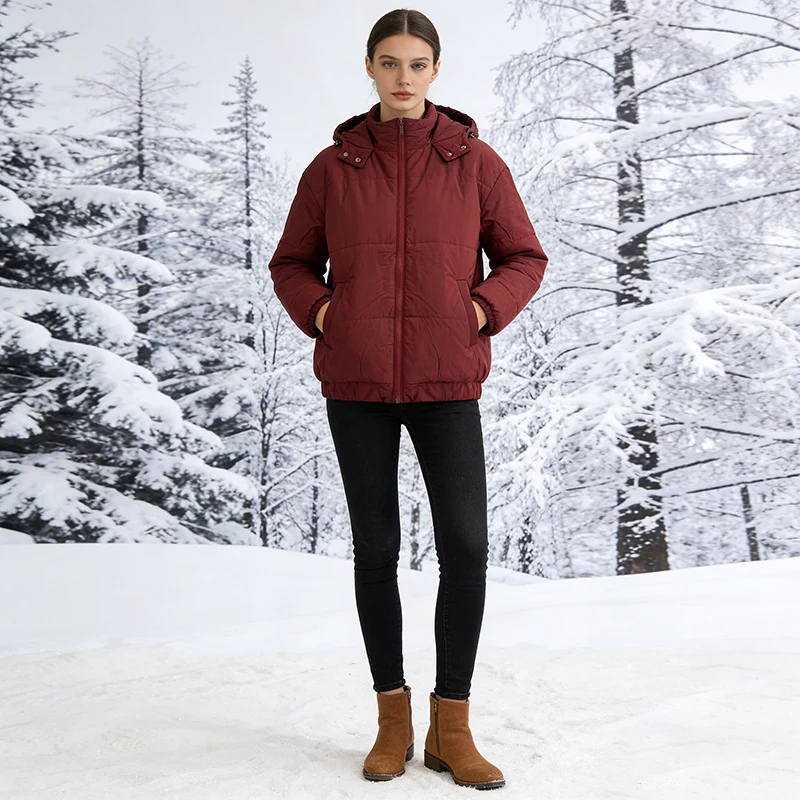 Damen Wattierte Steppjacke mit Volumenkapuze, elastischem Saum und verstellbarer Taille Nord Taschen