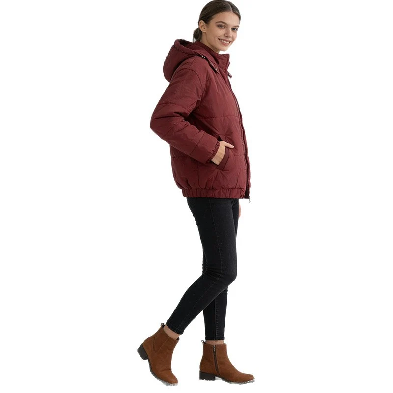 Damen Wattierte Steppjacke mit Volumenkapuze, elastischem Saum und verstellbarer Taille Nord Taschen