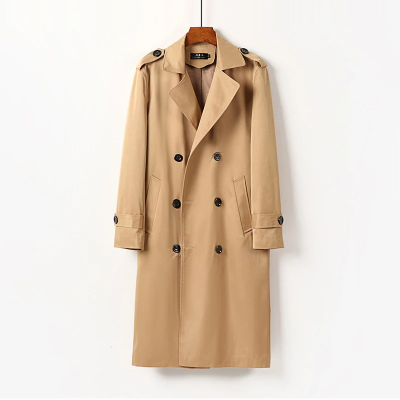 Herren Doppelreihiger Trenchcoat mit Schulterklappen, langer Silhouette und klassischem Revers Nord Taschen