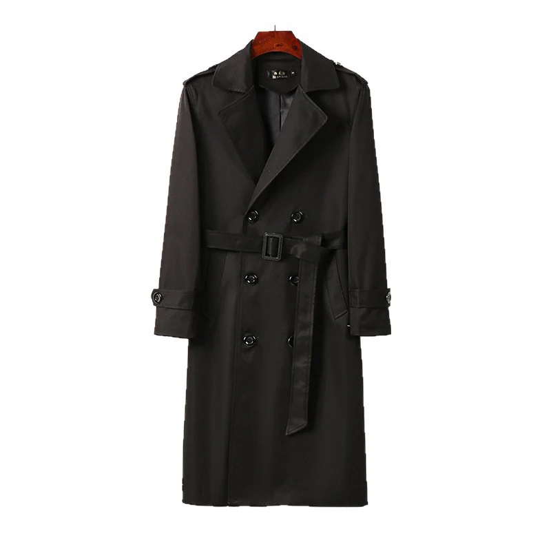 Herren Doppelreihiger Trenchcoat mit Schulterklappen, langer Silhouette und klassischem Revers Nord Taschen