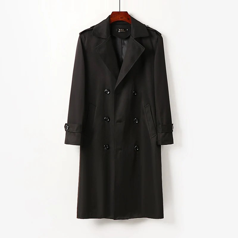 Herren Doppelreihiger Trenchcoat mit Schulterklappen, langer Silhouette und klassischem Revers Nord Taschen