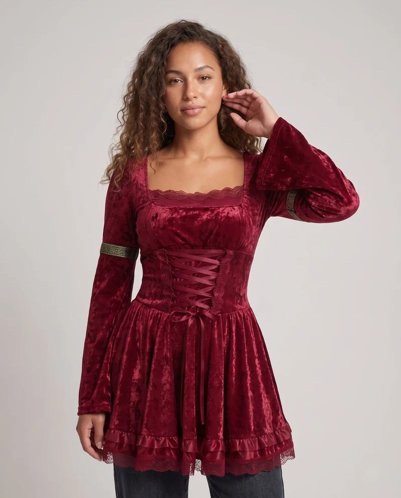 Damen Kostümkleid mit Spitzenverzierungen und weiten Ärmeln Nord Taschen