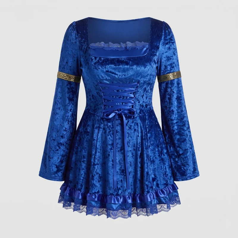 Damen Kostümkleid mit Spitzenverzierungen und weiten Ärmeln Nord Taschen