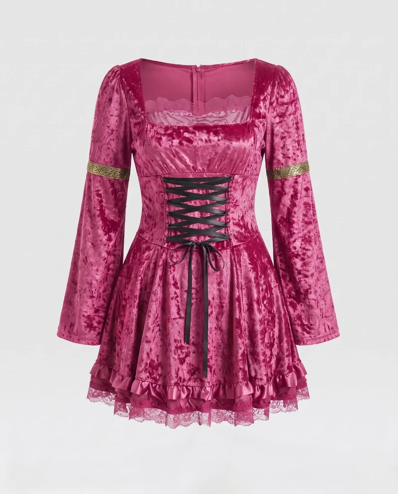 Damen Kostümkleid mit Spitzenverzierungen und weiten Ärmeln Nord Taschen