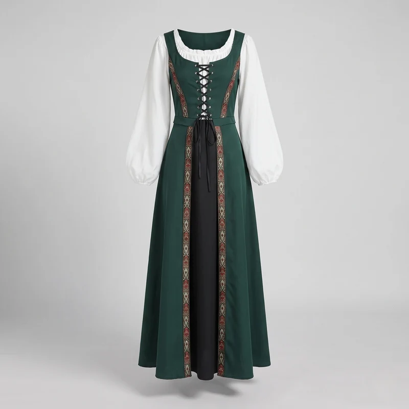 Damen Langarm Kleid mit detailreicher Schnürung und floralen Akzenten Nord Taschen