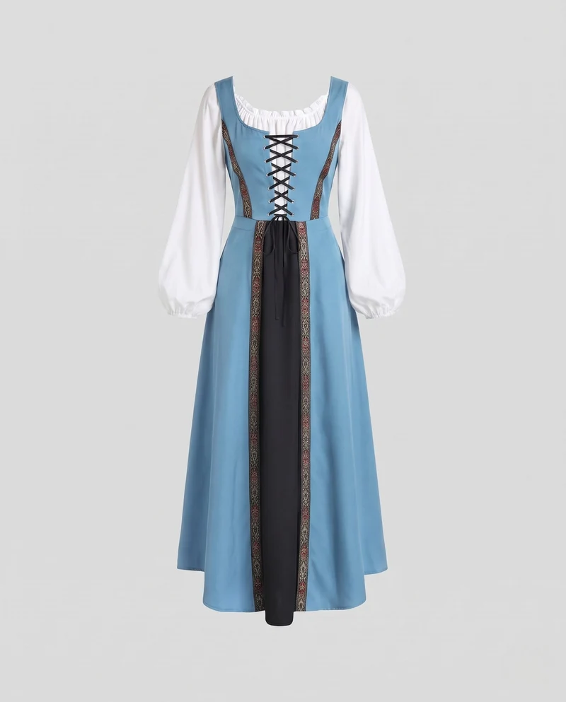 Damen Langarm Kleid mit detailreicher Schnürung und floralen Akzenten Nord Taschen