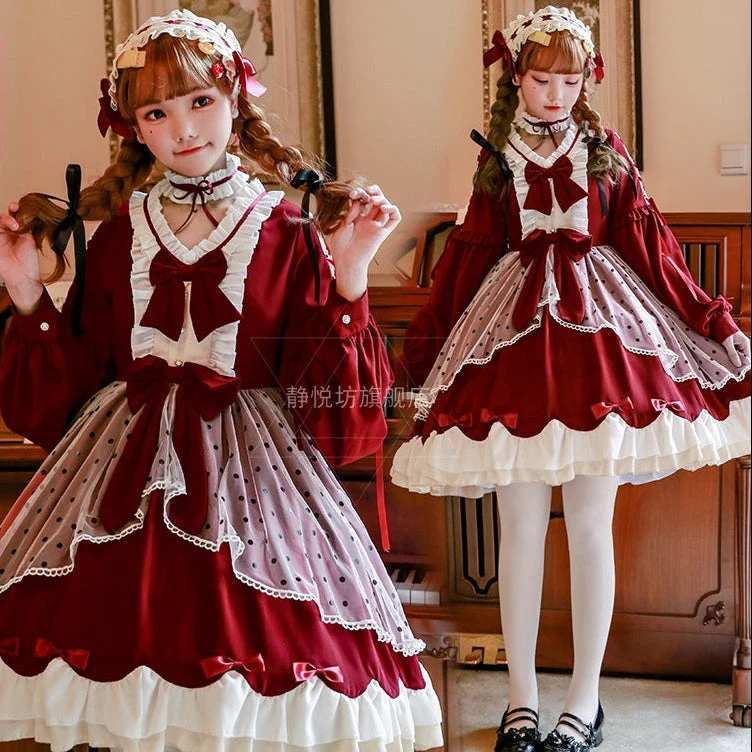 Damen Lolita-Kleid mit ausgefallenen Rüschendetails und Schleifen Nord Taschen