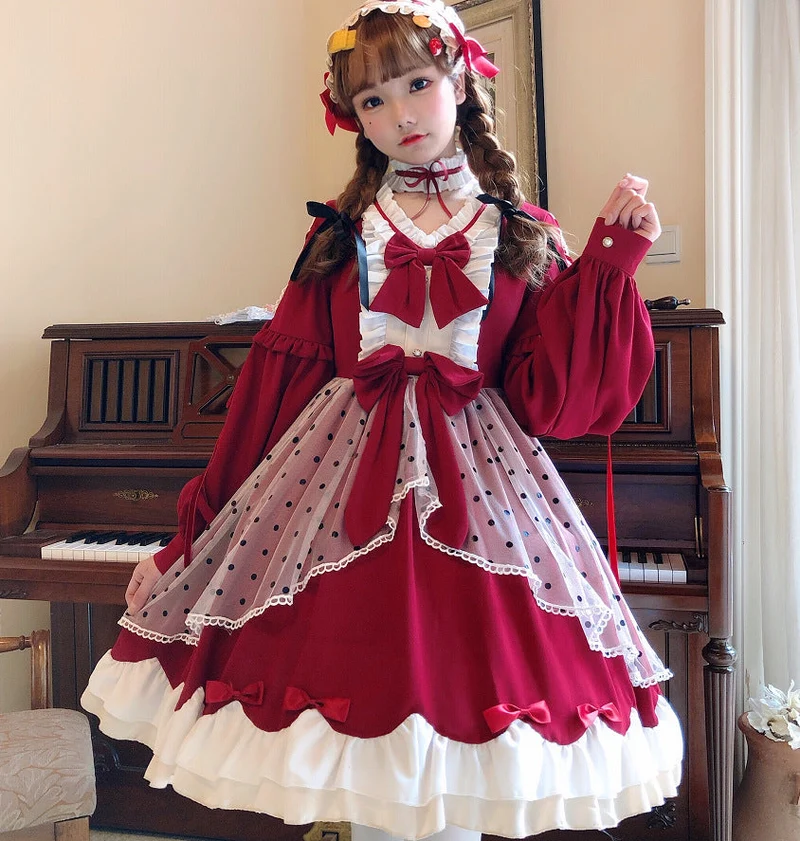 Damen Lolita-Kleid mit ausgefallenen Rüschendetails und Schleifen Nord Taschen