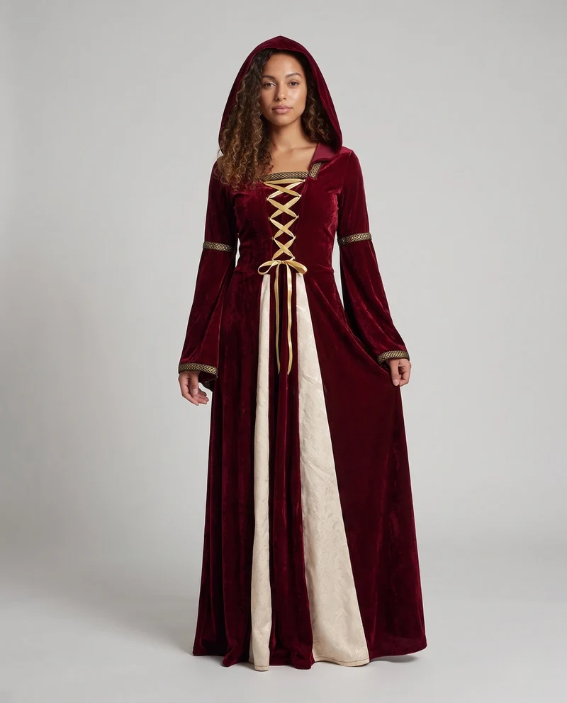 Damen Märchenhafte Robe mit Kapuze und schwingenden Ärmeln Nord Taschen