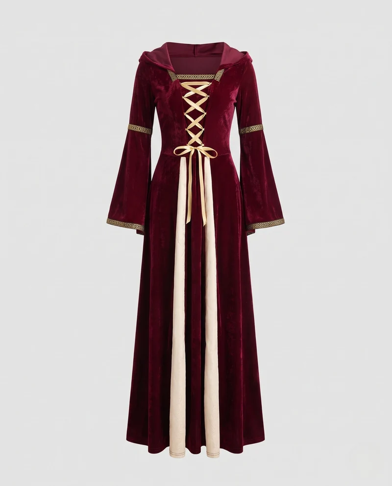 Damen Märchenhafte Robe mit Kapuze und schwingenden Ärmeln Nord Taschen