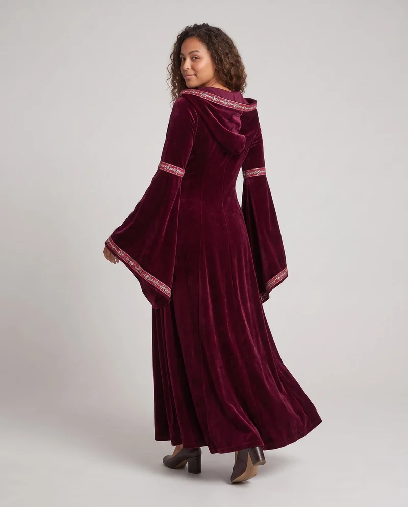 Damen Märchenhaftes Kapuzenkleid mit eleganten Krawattenärmeln Nord Taschen