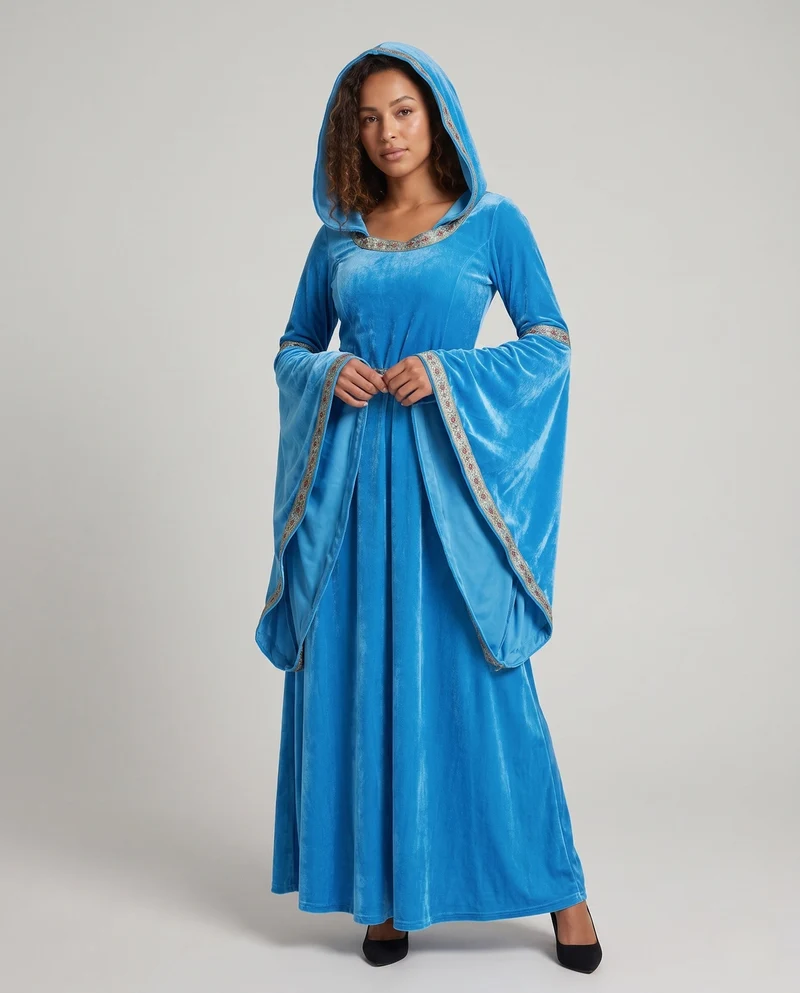 Damen Märchenhaftes Kapuzenkleid mit weit ausgestellten Ärmeln Nord Taschen