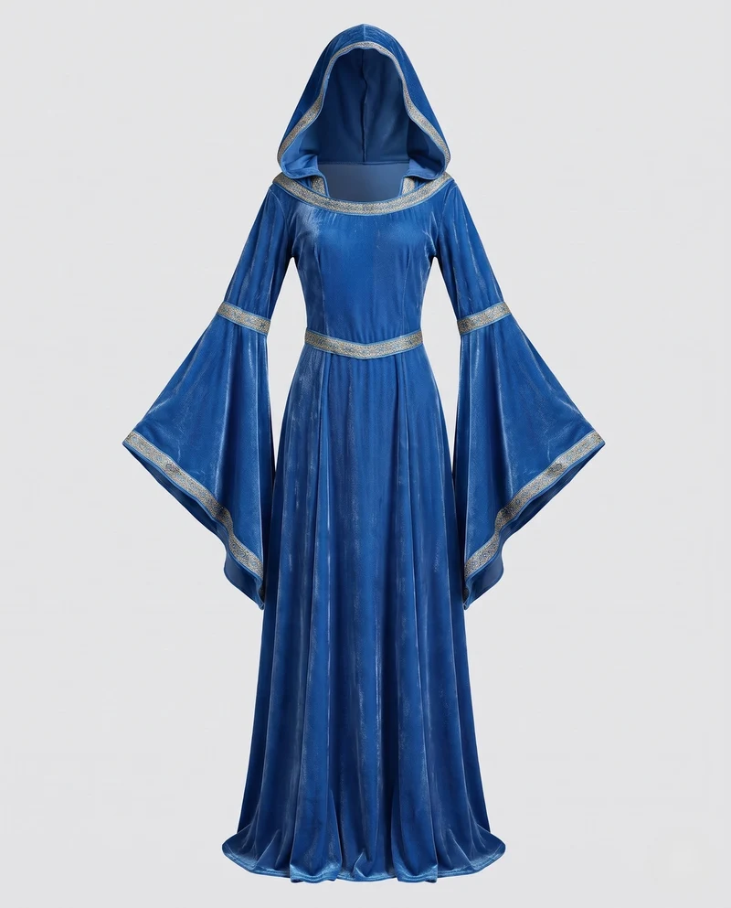 Damen Märchenhaftes Kapuzenkleid mit weit ausgestellten Ärmeln Nord Taschen
