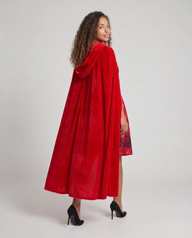 Damen märchenhaftes Kostüm als Rotkäppchen mit elegantem Umhang und detailverliebt gestalteter Corsage Nord Taschen