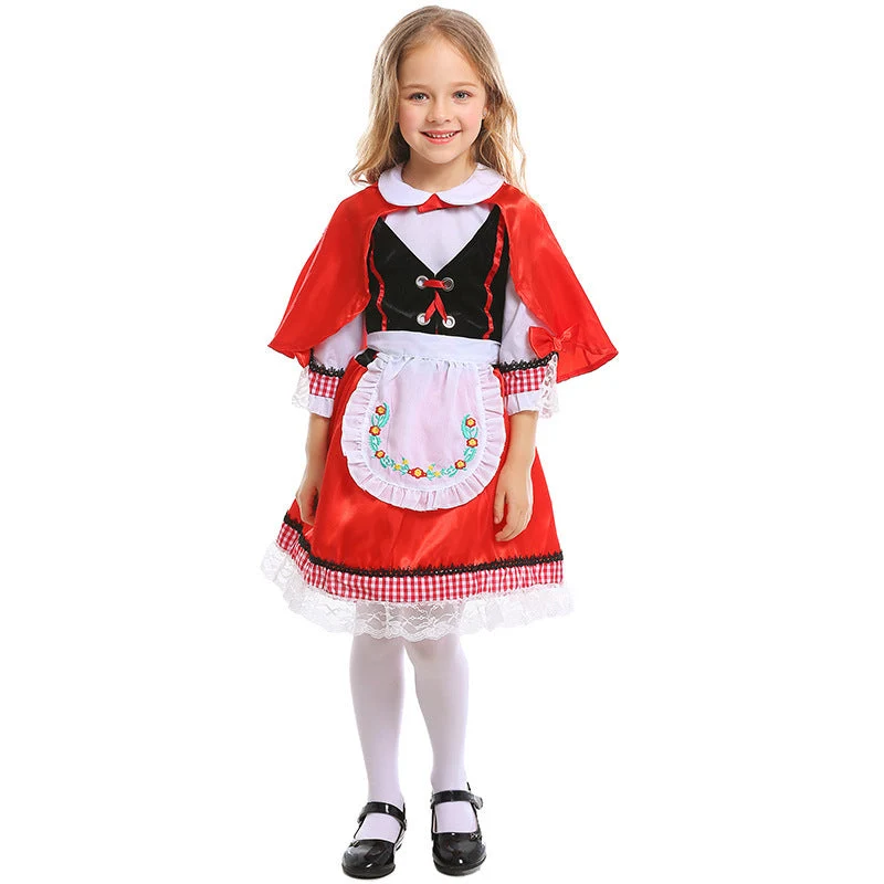 Mädchen Märchenhaftes Rotkäppchen Kostüm mit Umhang und gestickter Schürze Nord Taschen