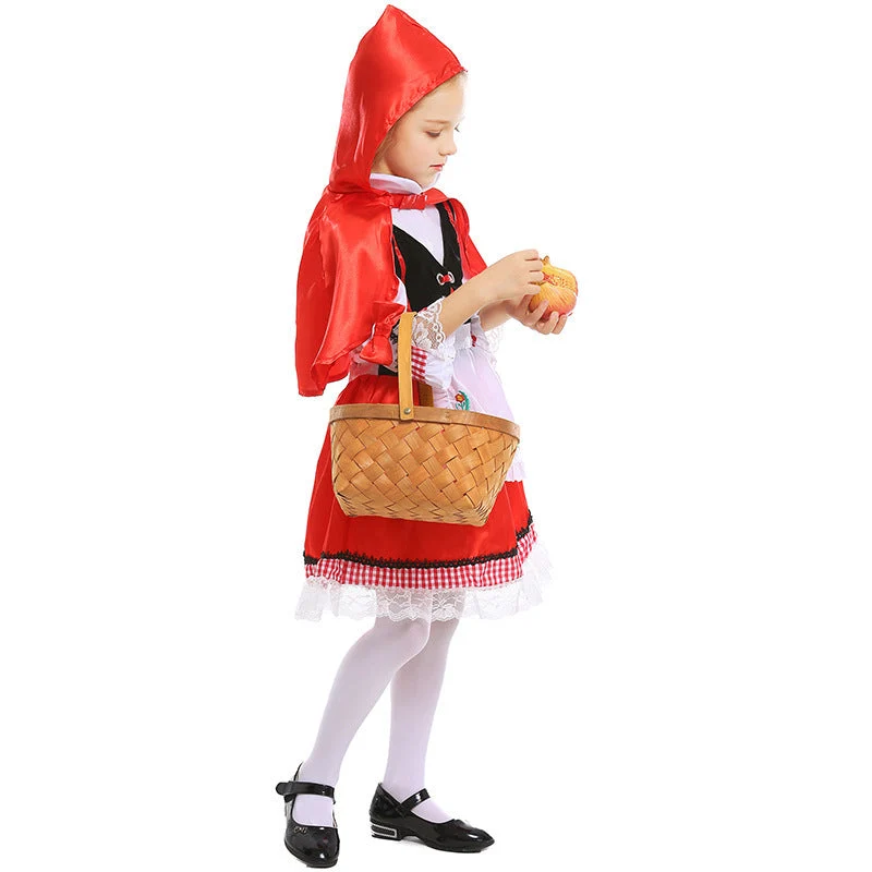 Mädchen Märchenhaftes Rotkäppchen Kostüm mit Umhang und gestickter Schürze Nord Taschen
