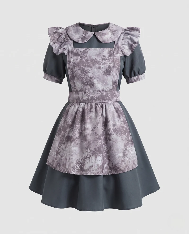 Damen Verspieltes Dienstmädchenkleid mit Haube und Rüschendetails Nord Taschen