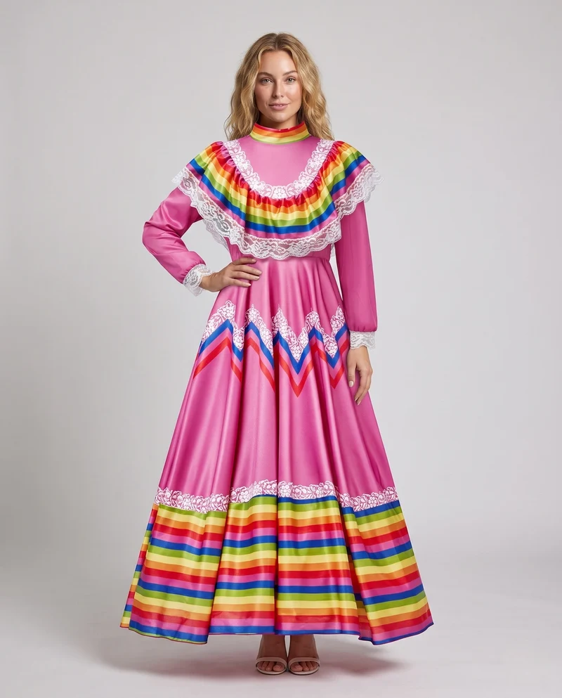 Damen festliches Kleid mit bunten Zierdetails Nord Taschen
