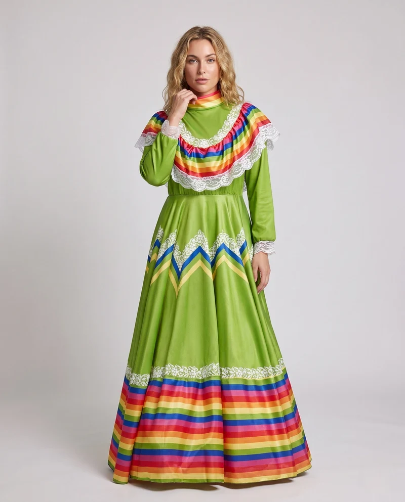Damen Festliches mexikanisches Kleid mit bunten Akzenten und Spitzenverzierungen Nord Taschen
