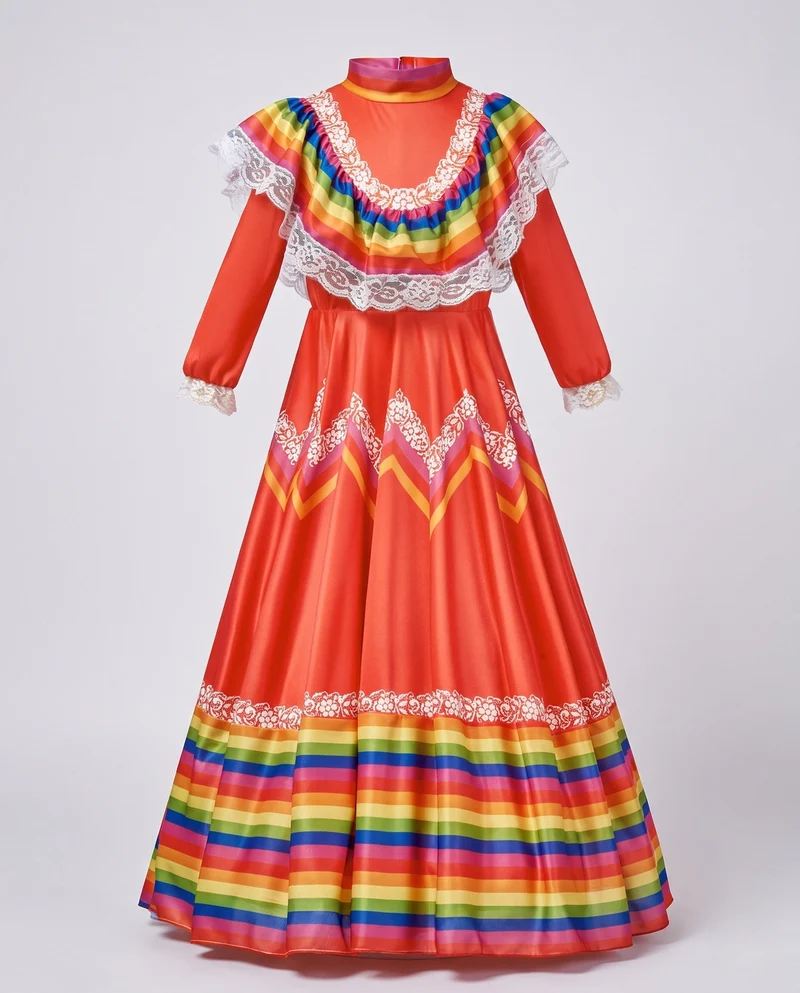 Damen Festliches mexikanisches Kleid mit bunten Akzenten und Spitzenverzierungen Nord Taschen