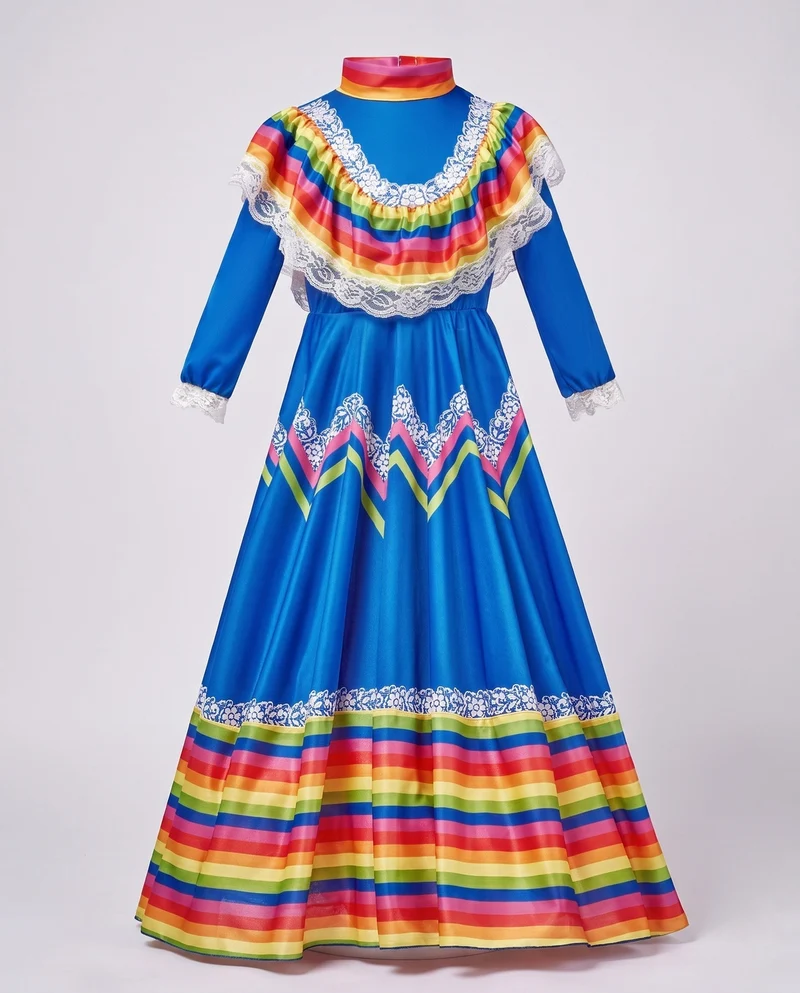 Damen Festliches mexikanisches Kleid mit bunten Akzenten und Spitzenverzierungen Nord Taschen