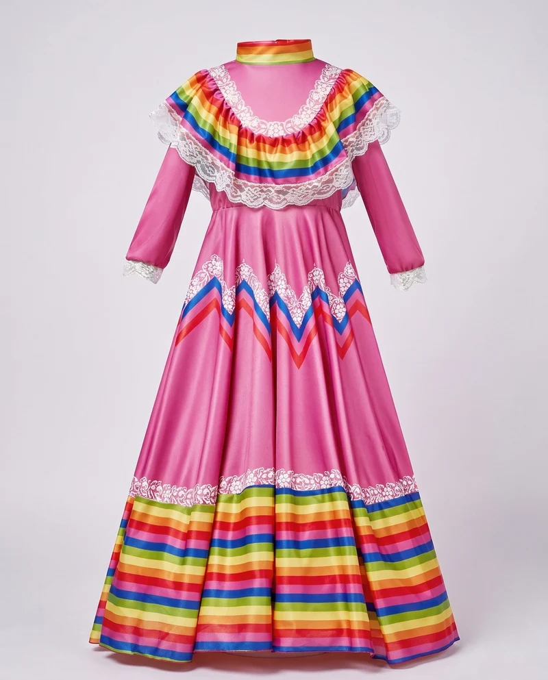 Damen Festliches mexikanisches Kleid mit bunten Akzenten und Spitzenverzierungen Nord Taschen