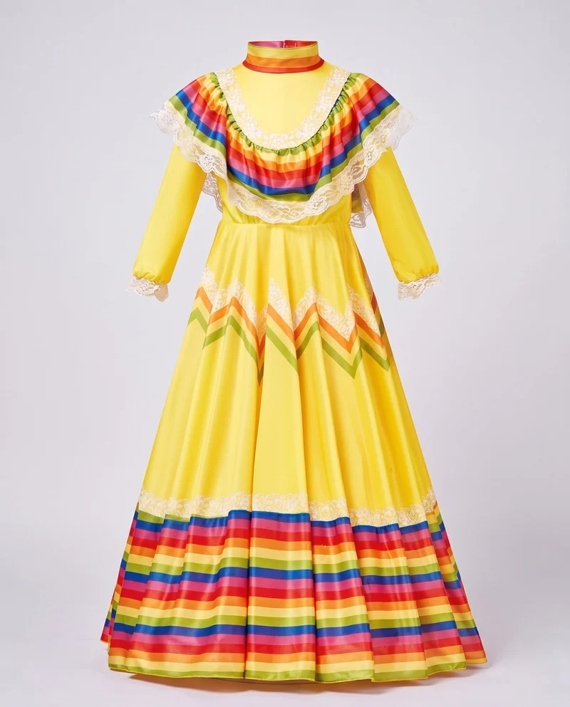 Damen Festliches mexikanisches Kleid mit bunten Akzenten und Spitzenverzierungen Nord Taschen