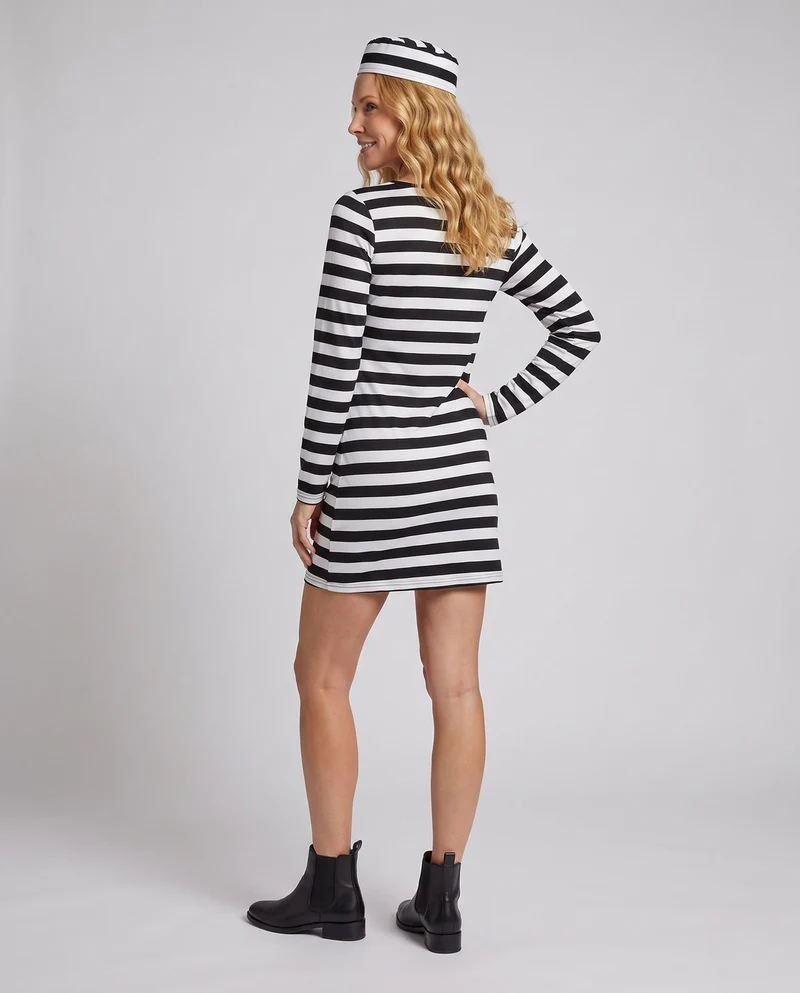 Damen Gefängnis-Outfit mit gestreiftem Design und passendem Hut Nord Taschen