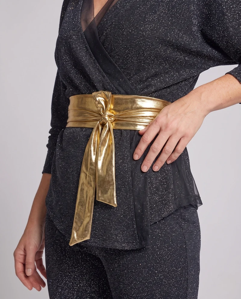 Damen Glitzerndes Flared-Outfit mit eleganter Taillierung und modischem Gürtel Nord Taschen