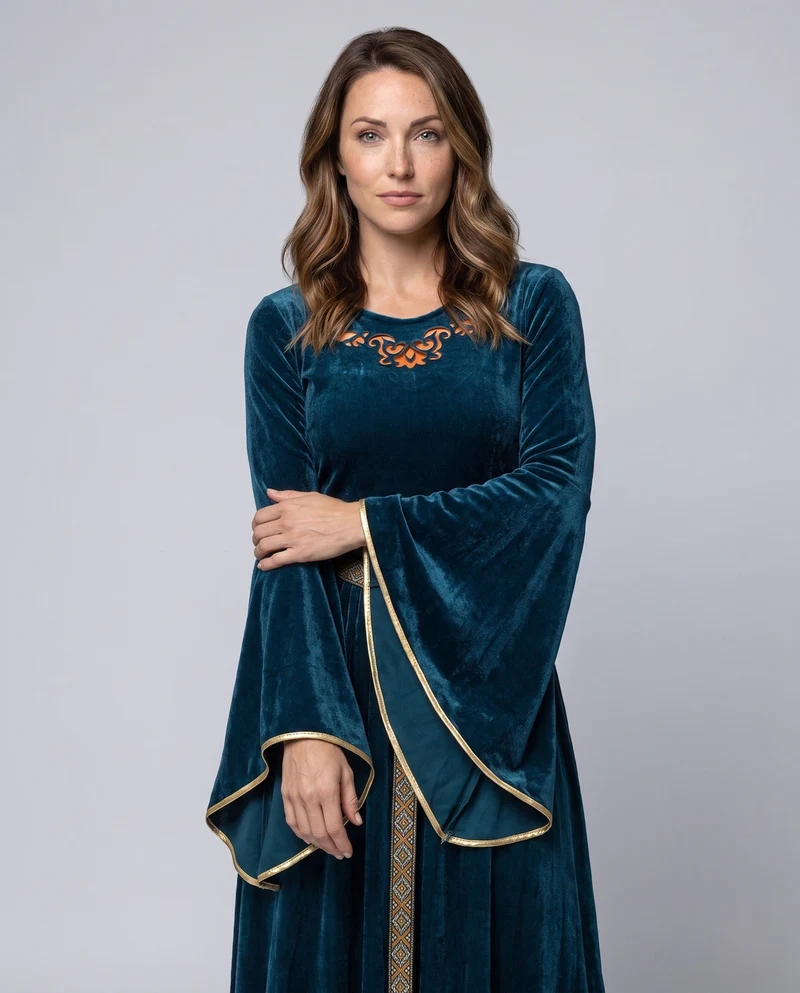 Damen Elegantes Maxikleid mit weit ausgestellten Ärmeln und dekorativem Taillengürtel Nord Taschen