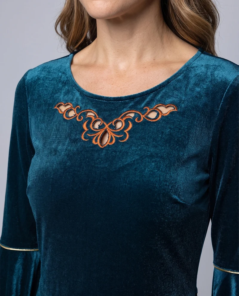 Damen Elegantes Maxikleid mit weit ausgestellten Ärmeln und dekorativem Taillengürtel Nord Taschen