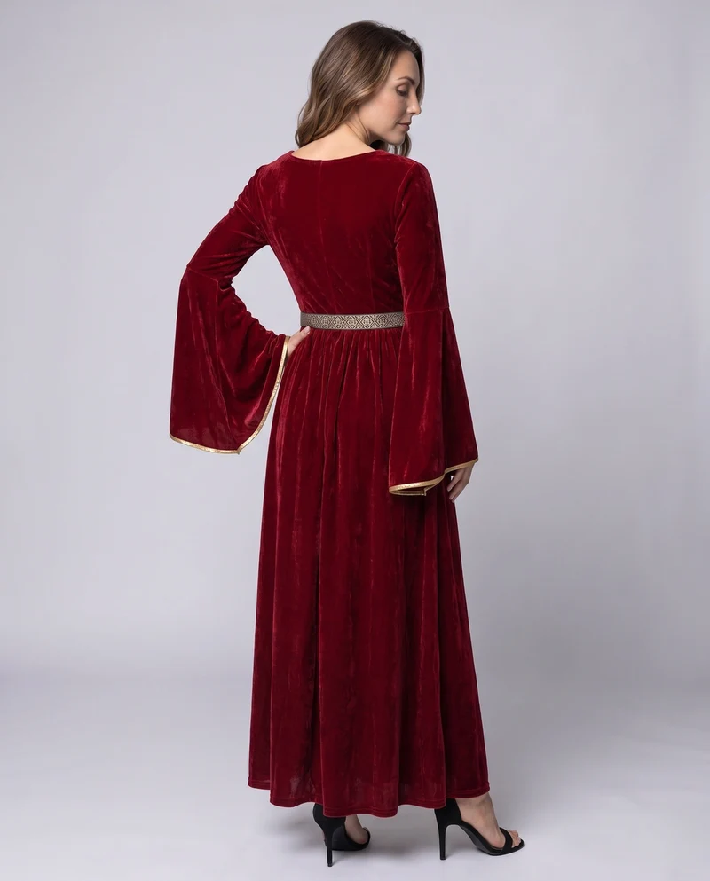 Damen elegantes Maxikleid mit weiten Ärmeln und dekorativem Gürtel Nord Taschen