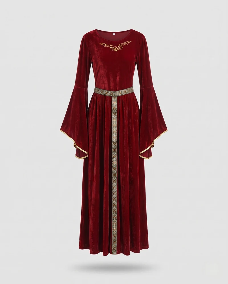 Damen elegantes Maxikleid mit weiten Ärmeln und dekorativem Gürtel Nord Taschen