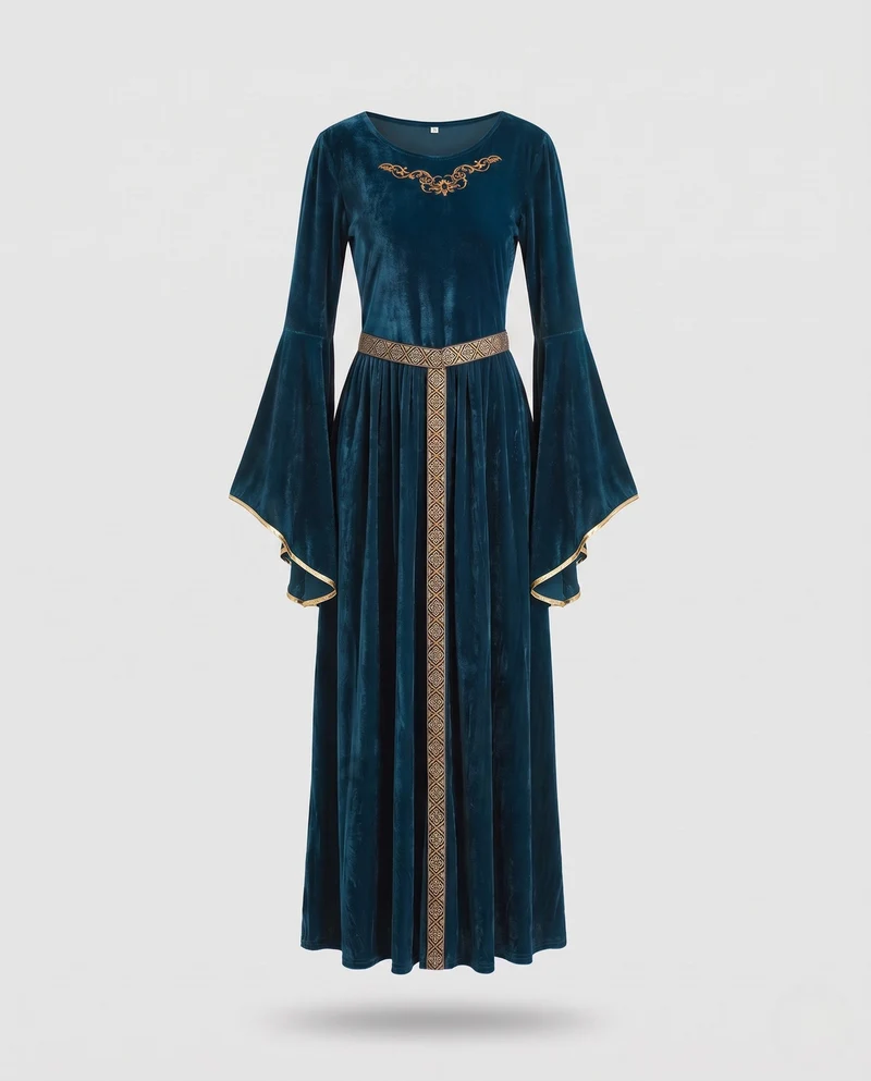 Damen elegantes Maxikleid mit weiten Ärmeln und dekorativem Gürtel Nord Taschen