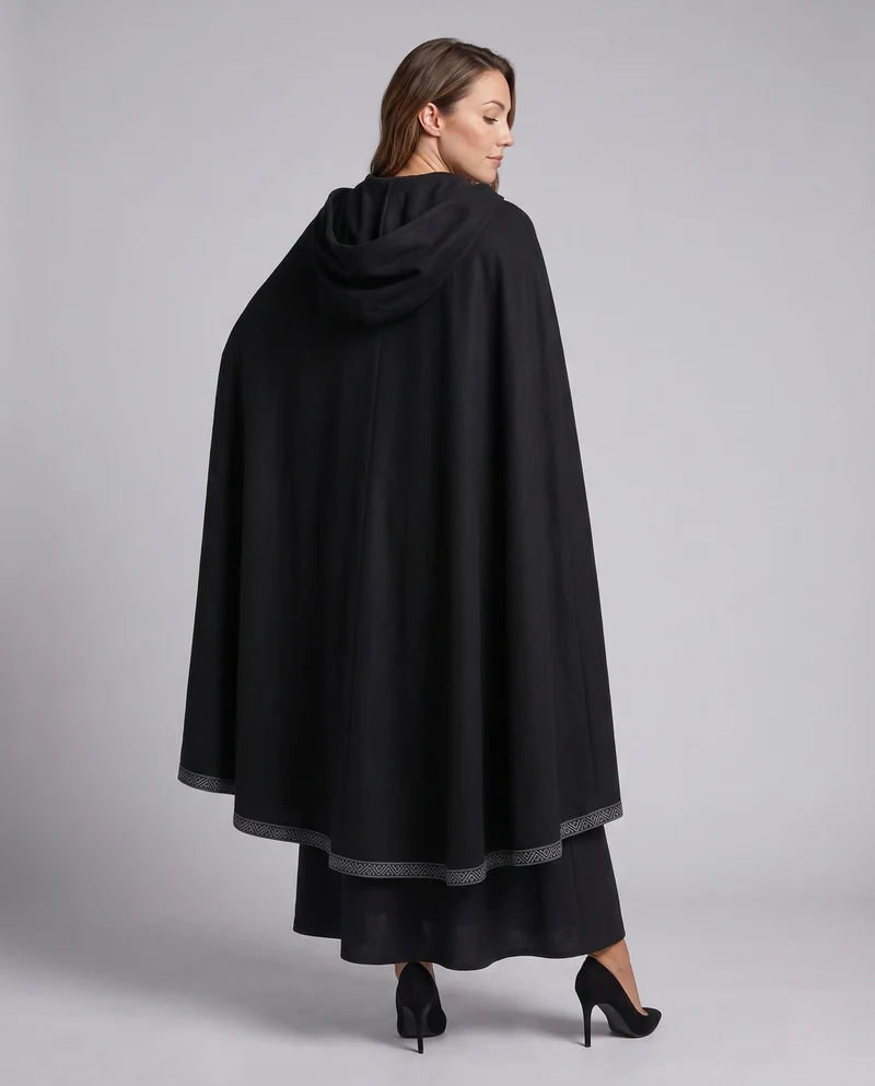 Damen Elegantes Samtkleid mit Kapuze und Rüschendetails Nord Taschen