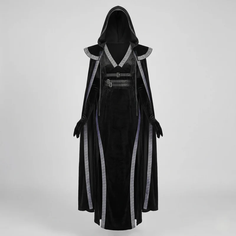 Damen Elegantes Samtkleid mit Kapuze und Rüschendetails Nord Taschen