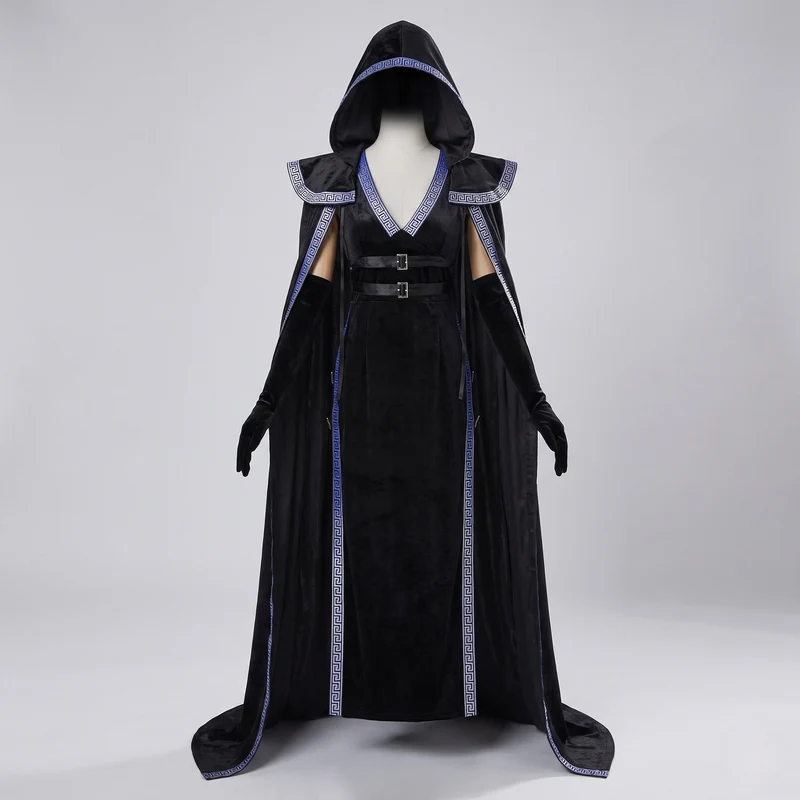 Damen Elegantes Samtkleid mit Kapuze und Rüschendetails Nord Taschen