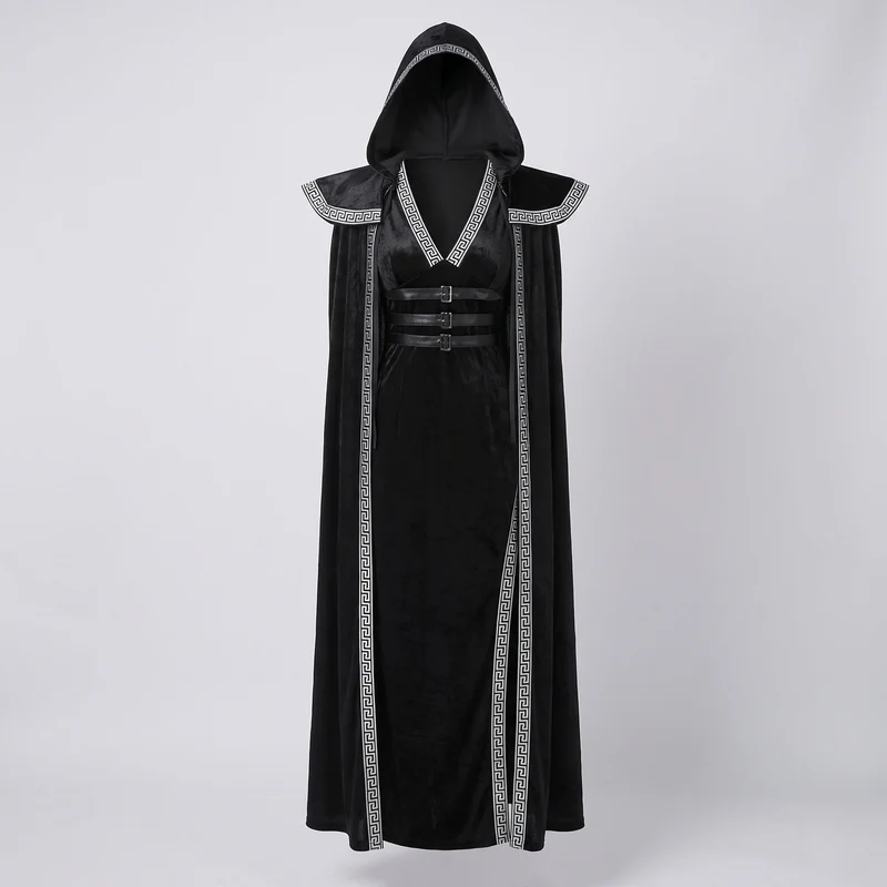 Damen Elegantes Samtkleid mit Kapuze und Rüschendetails Nord Taschen