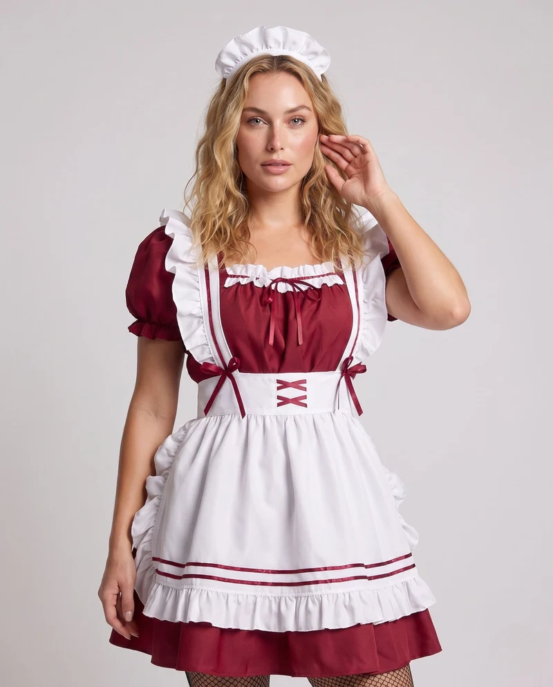 Damen fantasievolles Dienstmädchen-Kostüm mit Rüschen und Satin-Details Nord Taschen