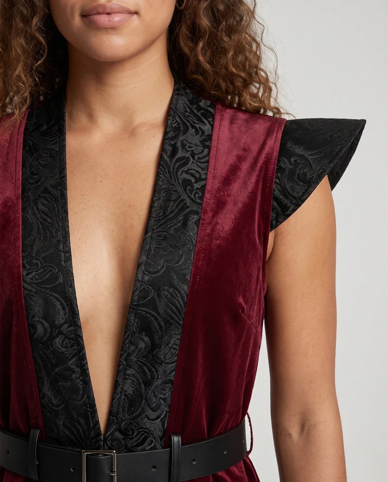 Damen Elegantes Kostümkleid mit kunstvoller Schnürung und stylischem Gürtel Nord Taschen