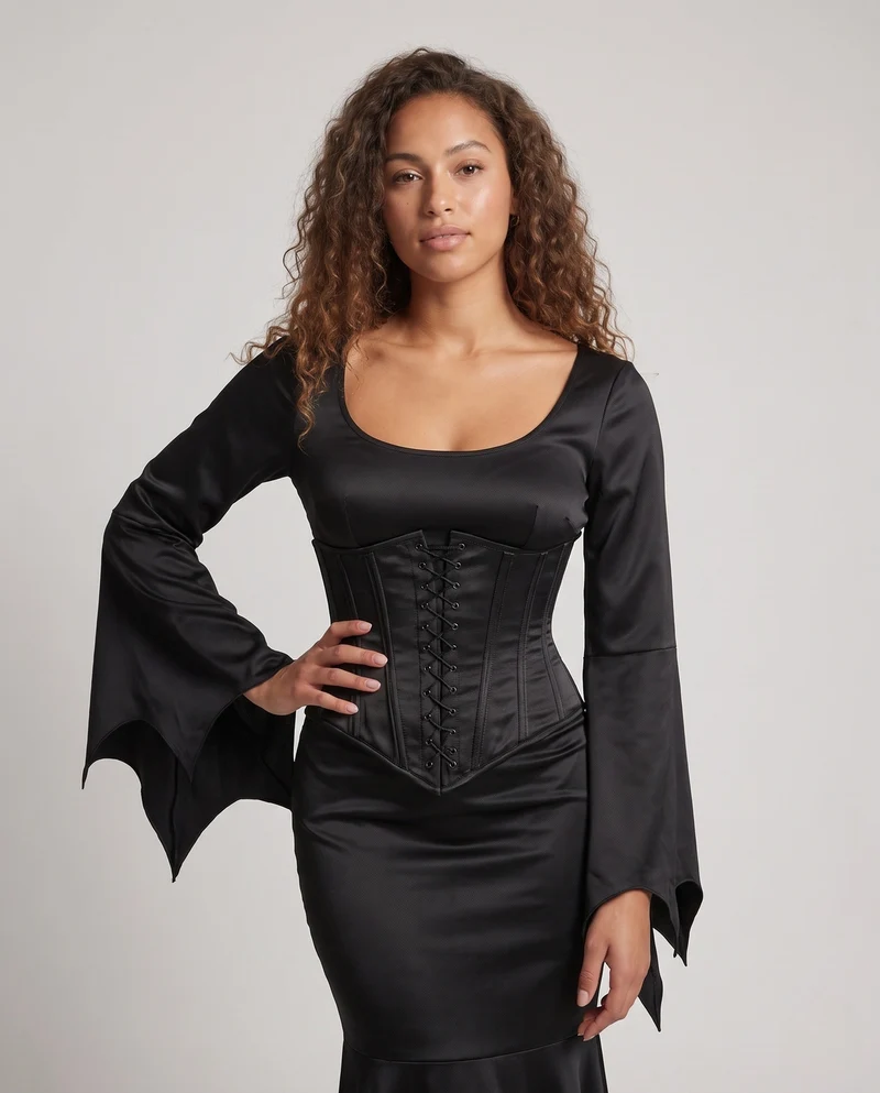 Damen Elegantes Langarm Maxikleid mit schwingendem Saum und weit ausgestellten Ärmeln Nord Taschen