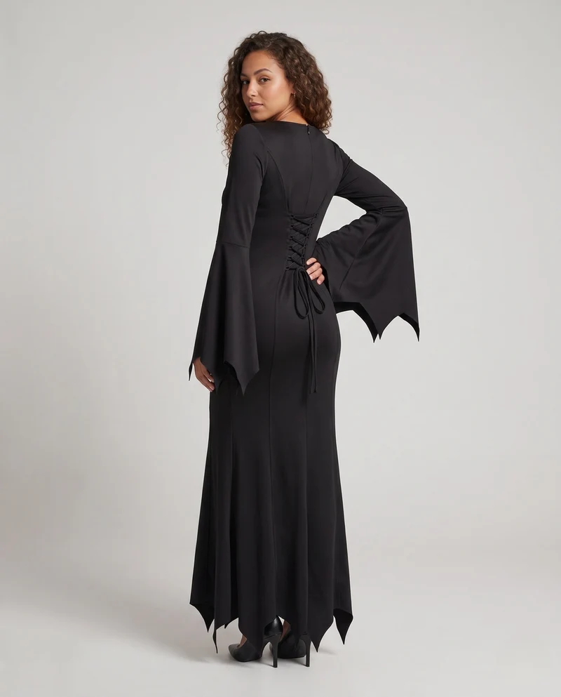 Damen Elegantes Langarm Maxikleid mit schwingendem Saum und weit ausgestellten Ärmeln Nord Taschen
