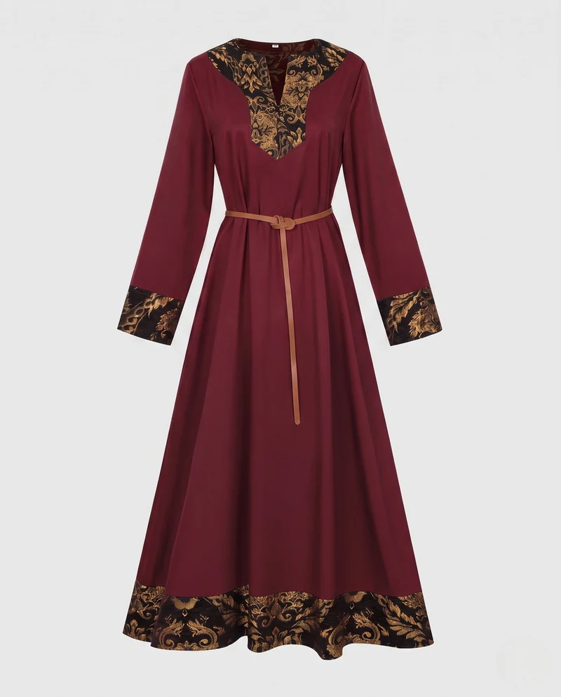 Damen Elegantes langärmliges Kleid mit Stickerei Nord Taschen