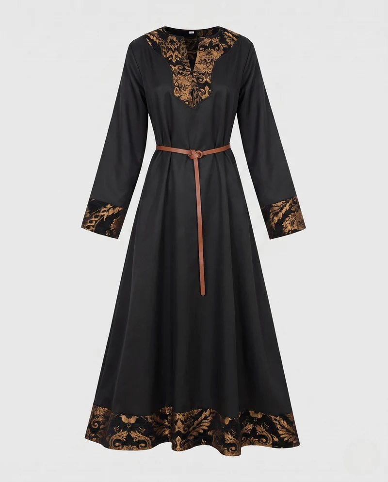 Damen Elegantes langärmliges Kleid mit Stickerei Nord Taschen